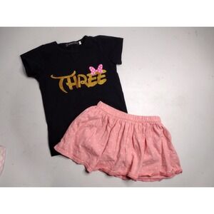 Girls 3rd Birthday Outfit Set Black Pink Three Skort 3T